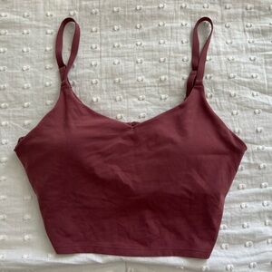 ATHLETA ELATION V-NECK LONGLINE BRA MAUVE
